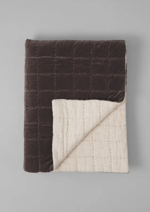 Textiles | Blankets & Throws-TOAST Hand Stitched Velvet Quilt Smoke/Natural