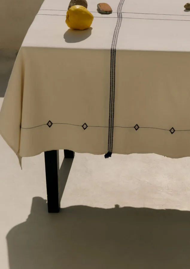 Textiles | Outdoor-TOAST Hand Woven Cotton Tablecloth Ecru/ProvenceBlue