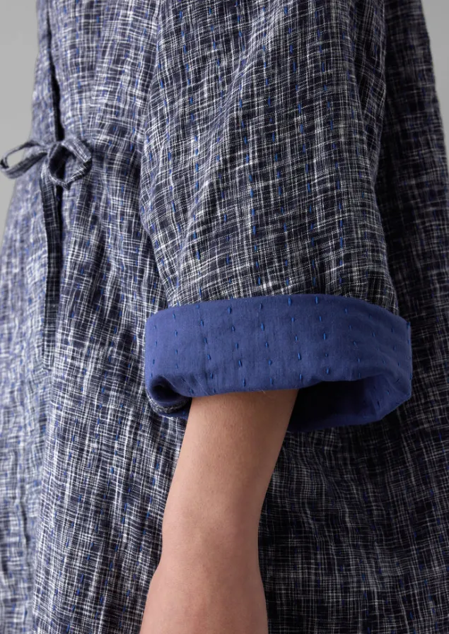 hand_woven_crosshatch_kantha_gown_13.webp Gowns | Nightwear-TOAST Hand Woven Crosshatch Kantha Gown DeepBlue