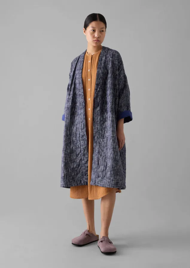 hand_woven_crosshatch_kantha_gown_4.webp Gowns | Nightwear-TOAST Hand Woven Crosshatch Kantha Gown DeepBlue
