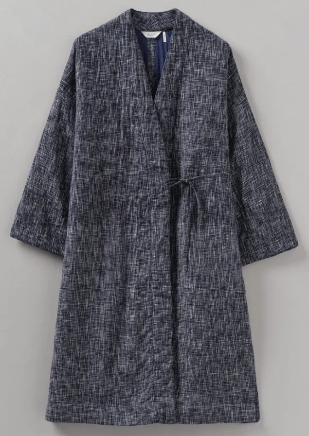 hand_woven_crosshatch_kantha_gown_8.webp Gowns | Nightwear-TOAST Hand Woven Crosshatch Kantha Gown DeepBlue