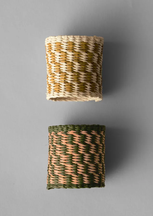 Textiles-TOAST Hand Woven Iraca Napkin Rings Natural/Multi