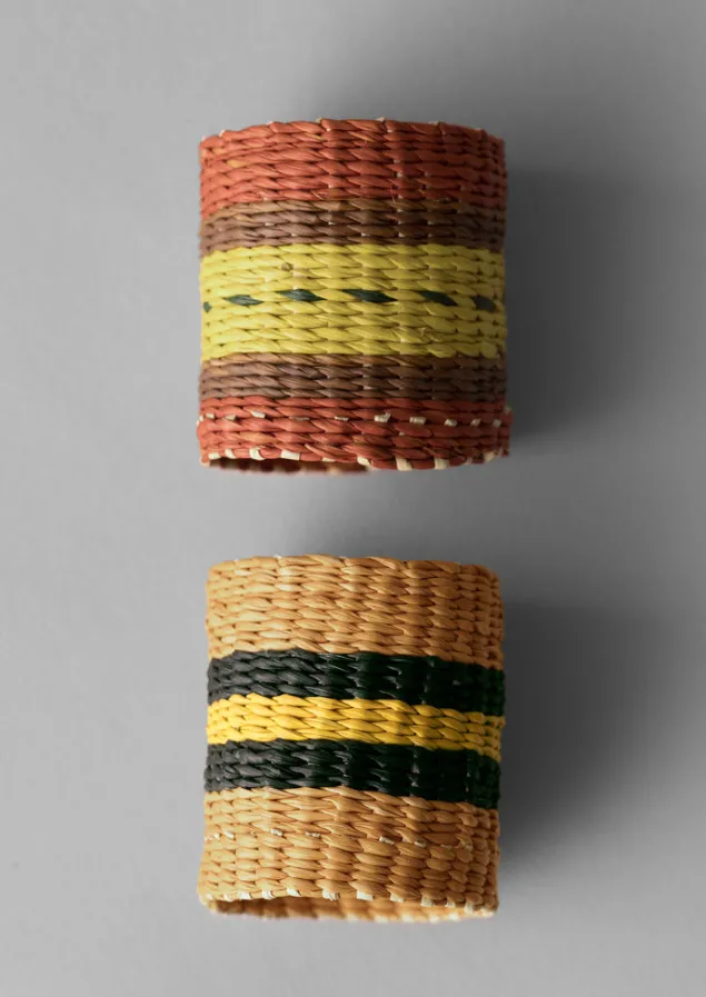 Textiles | Kitchen-TOAST Hand Woven Iraca Napkin Rings Citron/Multi