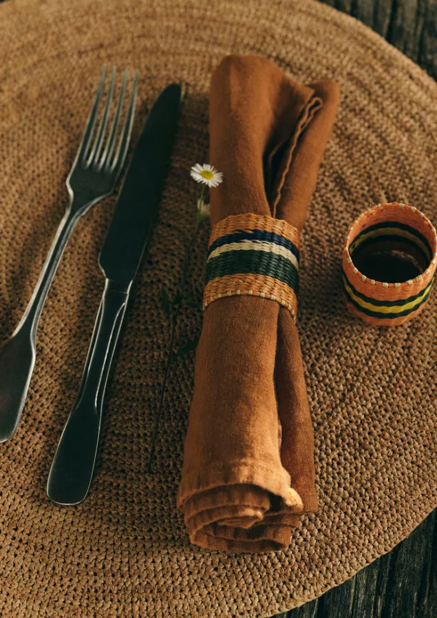 Textiles | Kitchen-TOAST Hand Woven Iraca Napkin Rings Citron/Multi