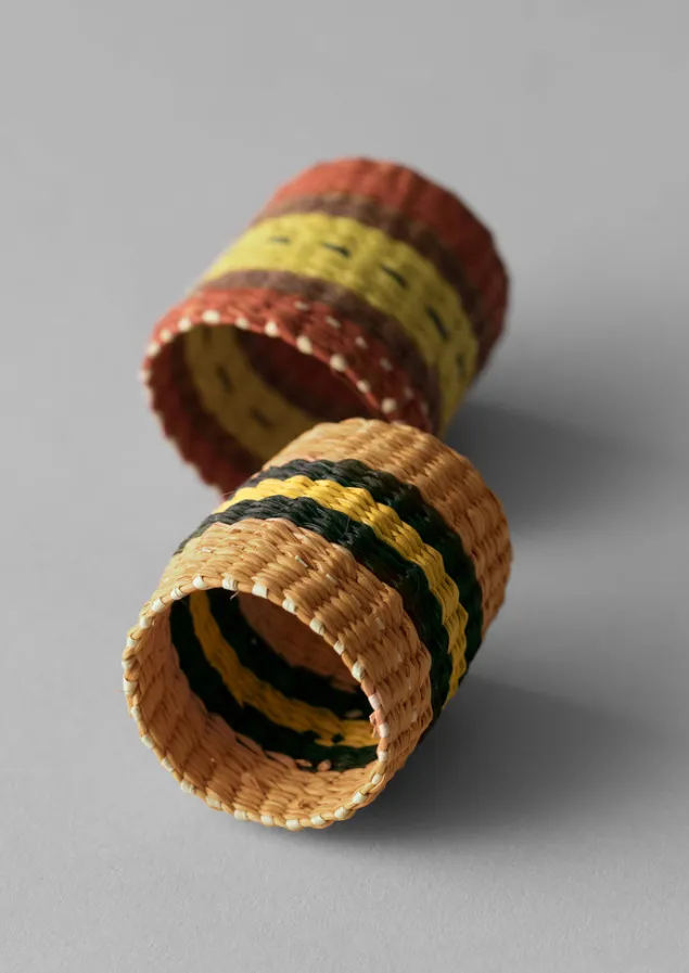 hand_woven_iraca_napkin_rings_11-2.webp Textiles | Kitchen-TOAST Hand Woven Iraca Napkin Rings Citron/Multi