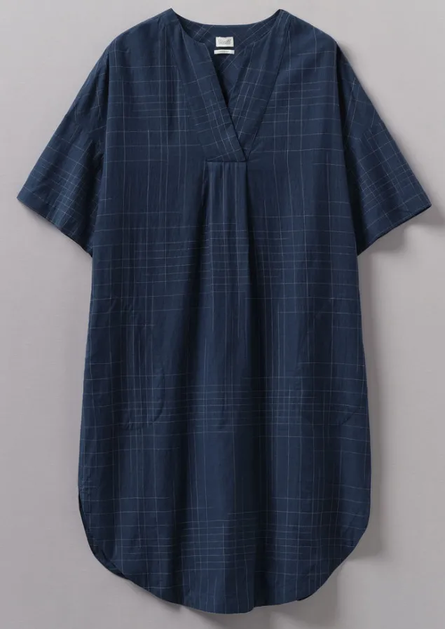 Nightwear | Loungewear-TOAST Hand Woven Sketched Check Nightdress Twilight/Ecru