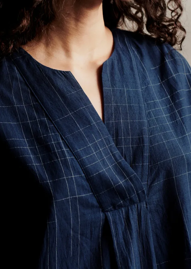 hand_woven_sketched_check_nightdress_11.webp Nightwear | Loungewear-TOAST Hand Woven Sketched Check Nightdress Twilight/Ecru