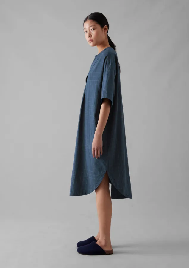 hand_woven_sketched_check_nightdress_5.webp Nightwear | Loungewear-TOAST Hand Woven Sketched Check Nightdress Twilight/Ecru