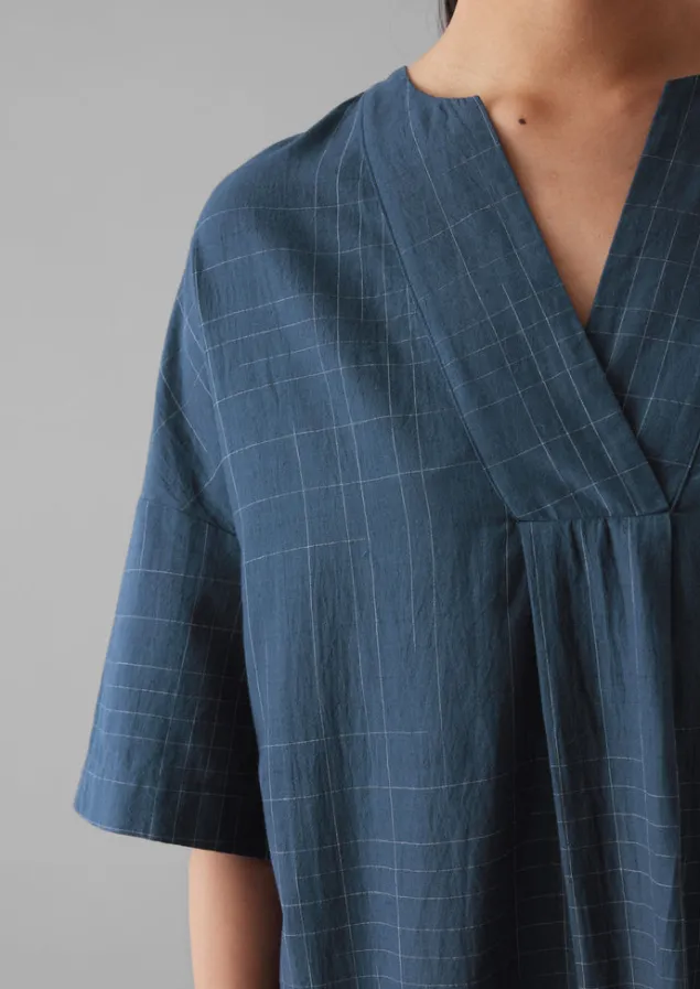 hand_woven_sketched_check_nightdress_6.webp Nightwear | Loungewear-TOAST Hand Woven Sketched Check Nightdress Twilight/Ecru