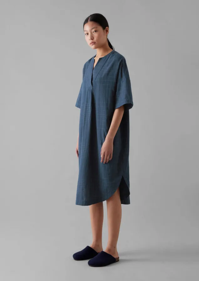 hand_woven_sketched_check_nightdress_7.webp Nightwear | Loungewear-TOAST Hand Woven Sketched Check Nightdress Twilight/Ecru