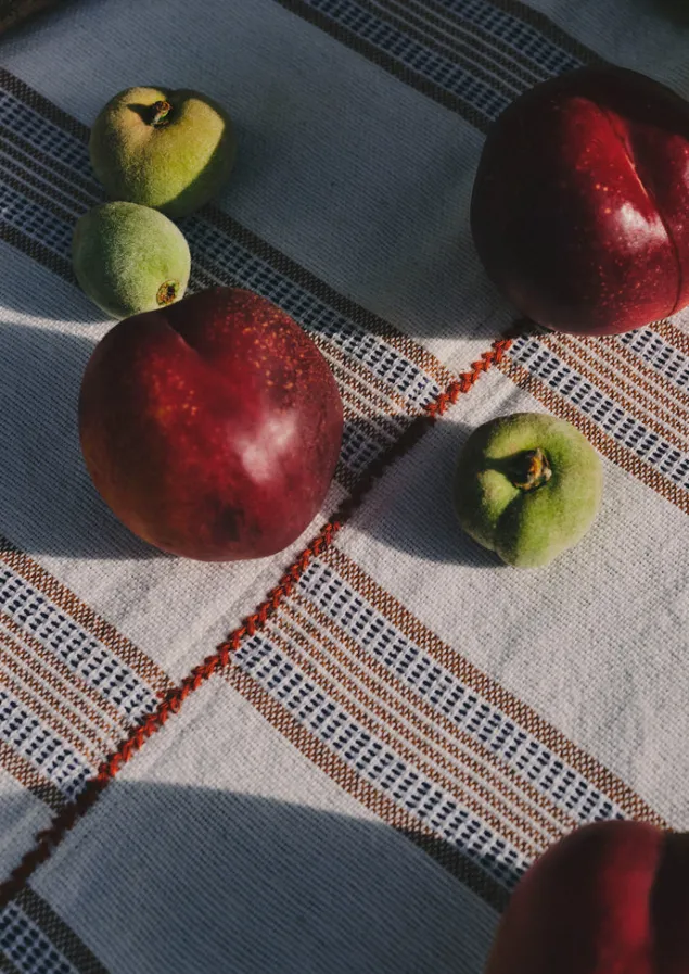 hand_woven_stripe_tablecloth_2.webp Textiles | Kitchen-TOAST Hand Woven Stripe Tablecloth Ecru/Ochre