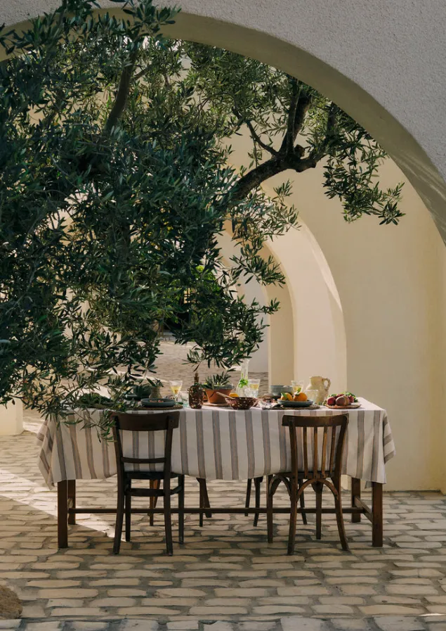 hand_woven_stripe_tablecloth_5-1.webp Textiles | Kitchen-TOAST Hand Woven Stripe Tablecloth Ecru/Ochre