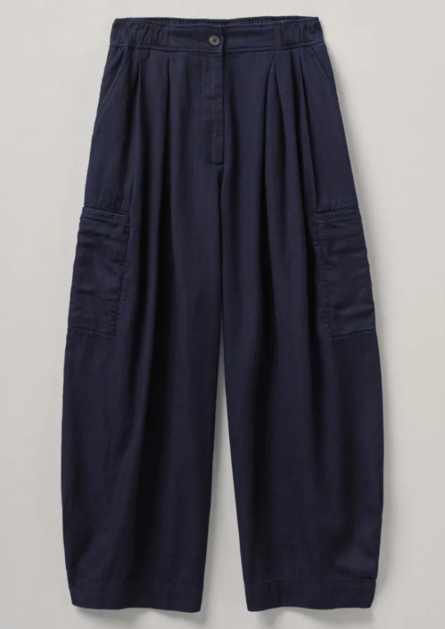 Trousers-TOAST Cotton Twill Wide Leg Trousers Indigo