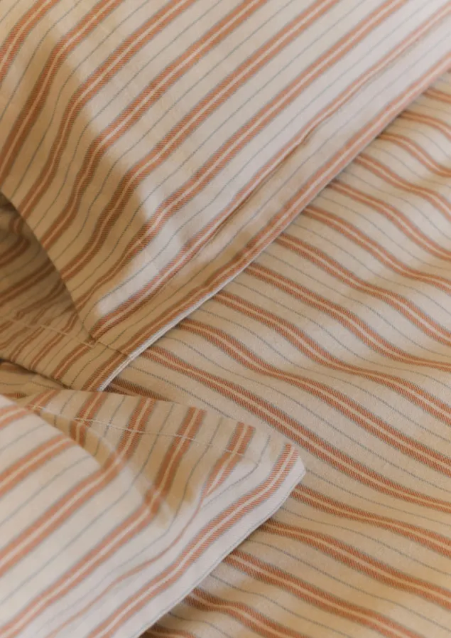 ines_flannel_stripe_cotton_duvet_cover_11.webp Textiles | Bed Linen-TOAST Ines Flannel Stripe Cotton Duvet Cover Apricot/SoftBlue