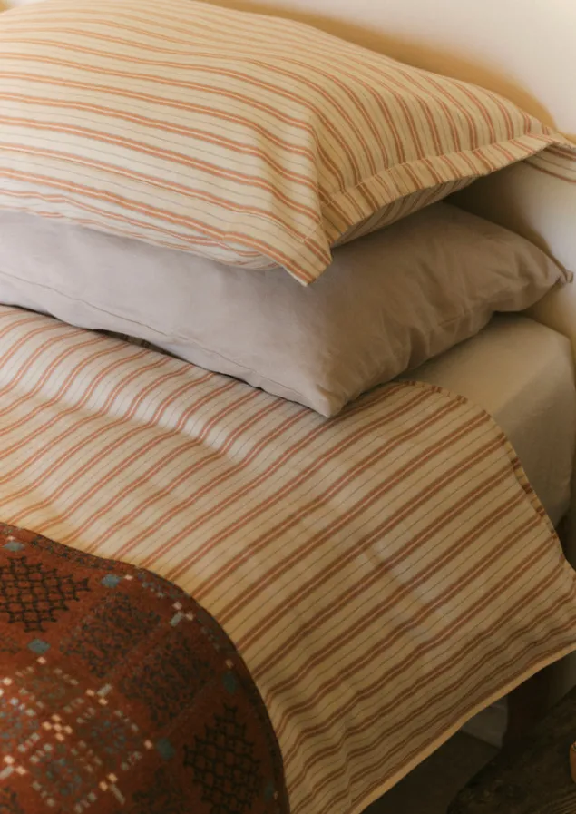 ines_flannel_stripe_cotton_duvet_cover_4-1.webp Textiles | Bed Linen-TOAST Ines Flannel Stripe Cotton Duvet Cover Apricot/SoftBlue