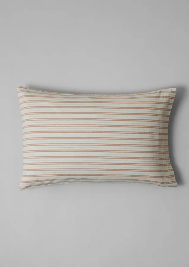 ines_flannel_stripe_cotton_housewife_pillowcase_set_4.webp Textiles | Bed Linen-TOAST Ines Flannel Stripe Cotton Housewife Pillowcase Set Apricot/SoftBlue