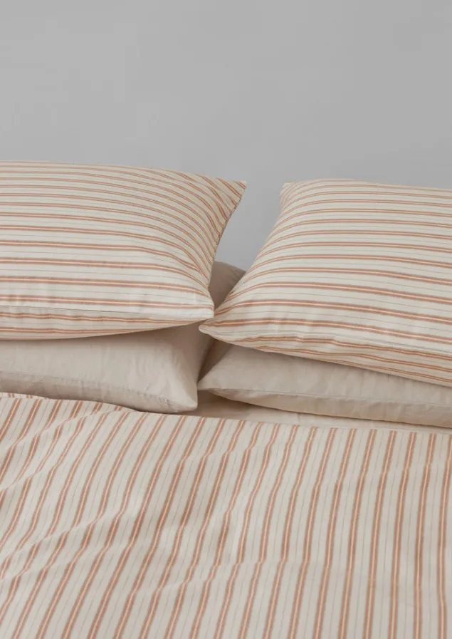 ines_flannel_stripe_cotton_housewife_pillowcase_set_5.webp Textiles | Bed Linen-TOAST Ines Flannel Stripe Cotton Housewife Pillowcase Set Apricot/SoftBlue