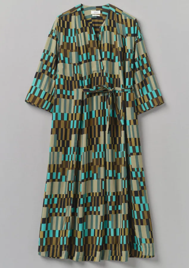 Dresses-TOAST Irregular Check Print Tie Front Dress Olive/Mint