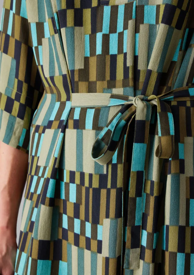 irregular_check_print_tie_front_dress_3.webp Dresses-TOAST Irregular Check Print Tie Front Dress Olive/Mint