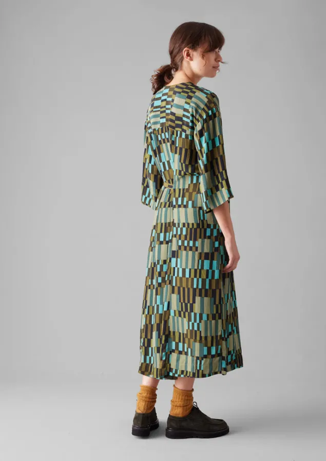irregular_check_print_tie_front_dress_4.webp Dresses-TOAST Irregular Check Print Tie Front Dress Olive/Mint