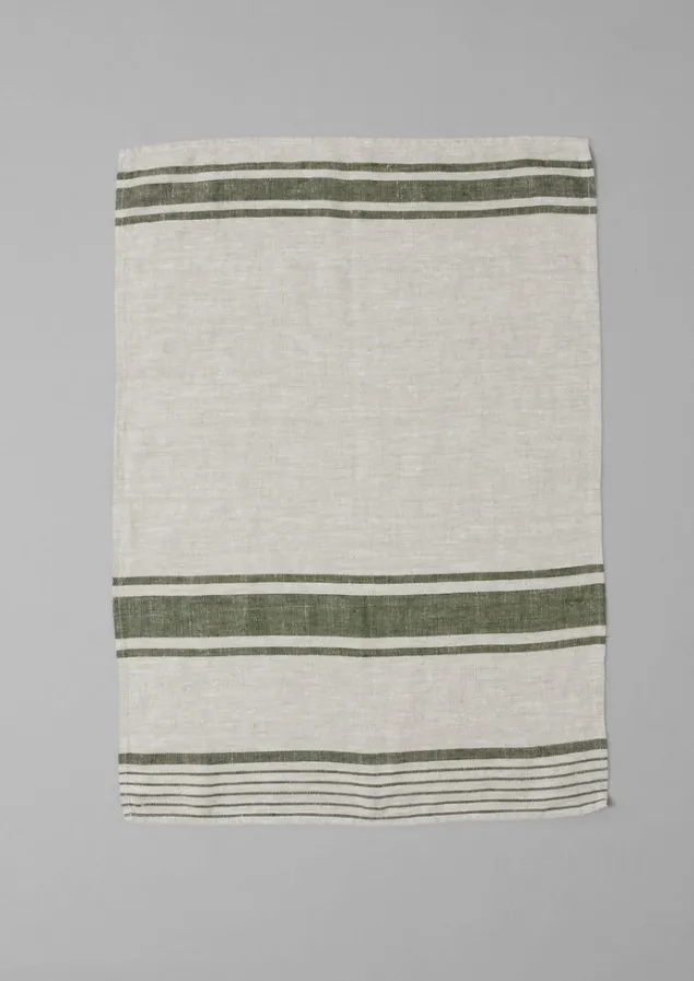 Textiles | Aprons & Tea Towels-TOAST Irregular Stripe Linen Tea Towel Natural/Forest