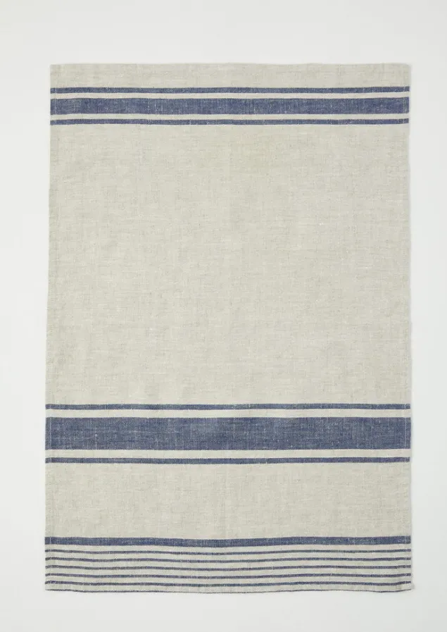Aprons & Tea Towels-TOAST Irregular Stripe Linen Tea Towel Natural/Blue