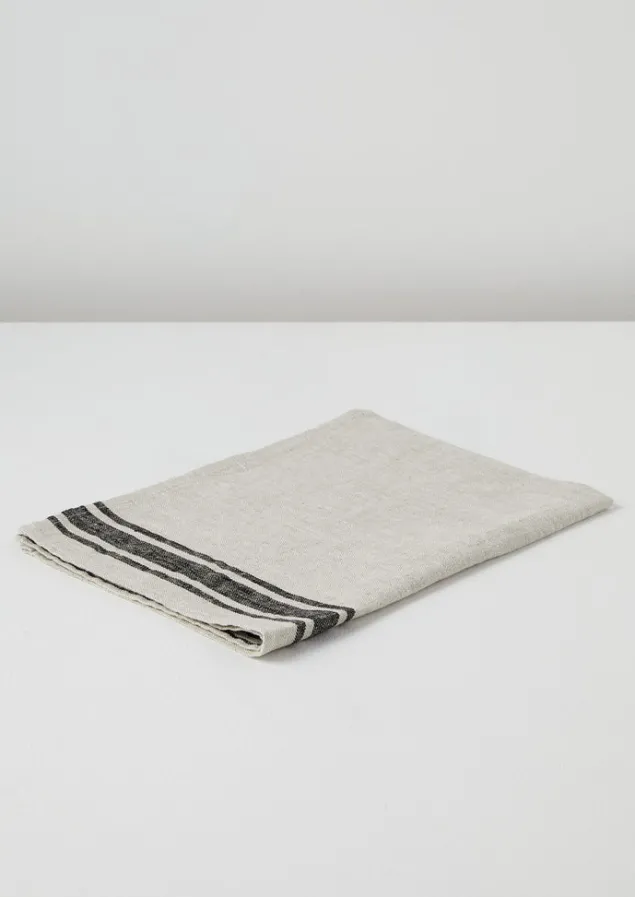 Aprons & Tea Towels-TOAST Irregular Stripe Linen Tea Towel Natural/Black