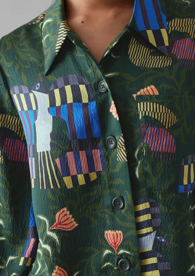 isobel_harvey_birds_print_baya_shirt_3.webp Shirts | Tops & Tees-TOAST Isobel Harvey Birds Print Baya Shirt OilGreen