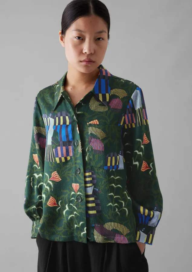 isobel_harvey_birds_print_baya_shirt_9.webp Shirts | Tops & Tees-TOAST Isobel Harvey Birds Print Baya Shirt OilGreen