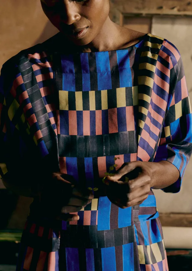 isobel_harvey_tie_waist_check_print_dress_2.webp Dresses-TOAST Isobel Harvey Tie Waist Check Print Dress Multi