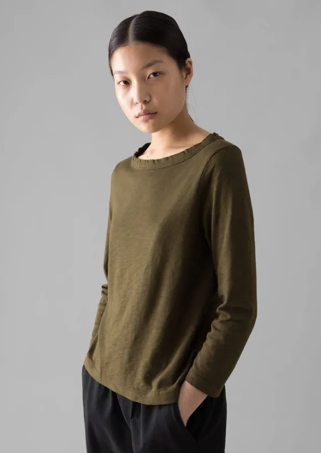 lia_garment_dyed_boat_neck_tee_1-4.webp Jersey | Tops & Tees-TOAST Lia Garment Dyed Boat Neck Tee Olive