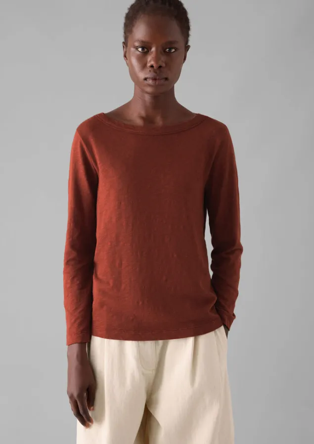 lia_garment_dyed_boat_neck_tee_1.webp Jersey | Tops & Tees-TOAST Lia Garment Dyed Boat Neck Tee BraeburnRed