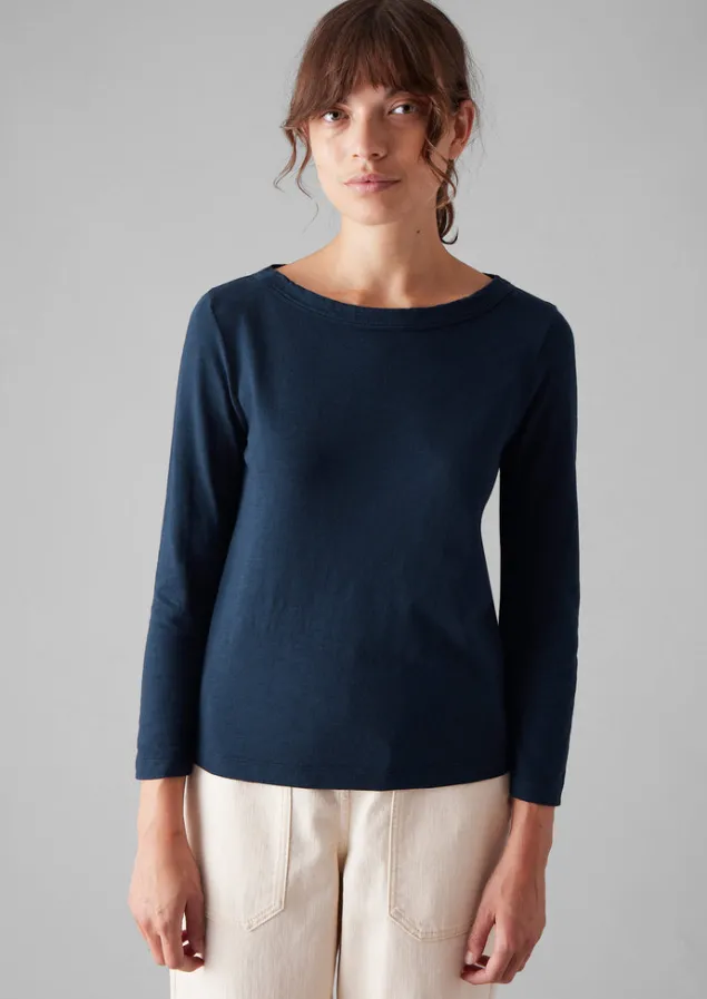 lia_garment_dyed_boat_neck_tee_2-2.webp Jersey | Tops & Tees-TOAST Lia Garment Dyed Boat Neck Tee DarkNavy