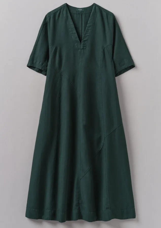 Linen | Dresses-TOAST Lyocell Linen Herringbone Panel Dress Scarab