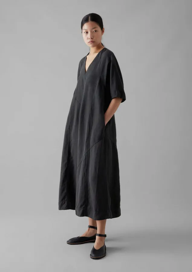 Linen | Dresses-TOAST Lyocell Linen Herringbone Panel Dress Basalt