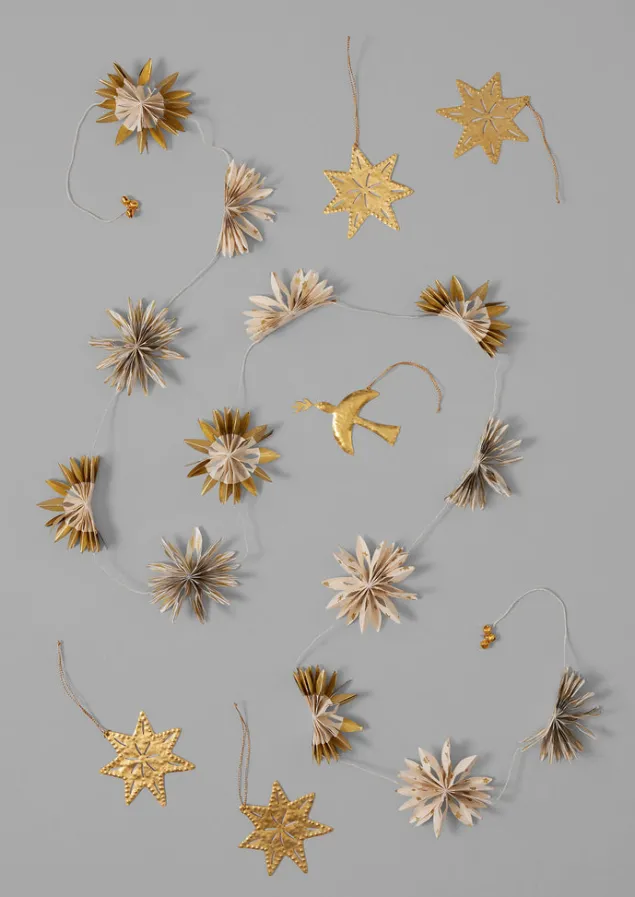 mini_palm_lokta_paper_garland_5.webp Christmas Decorations-TOAST Mini Palm Lokta Paper Garland Ecru/Gold