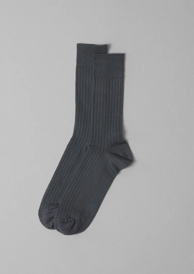Socks-TOAST Nishiguchi Kutsushita Silk Cotton Ribbed Socks Charcoal