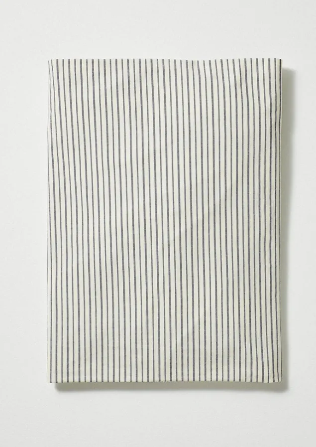 organic_cotton_pyjama_stripe_fitted_sheet_2.webp Textiles | Bed Linen-TOAST Organic Cotton Pyjama Stripe Fitted Sheet Navy/Ecru