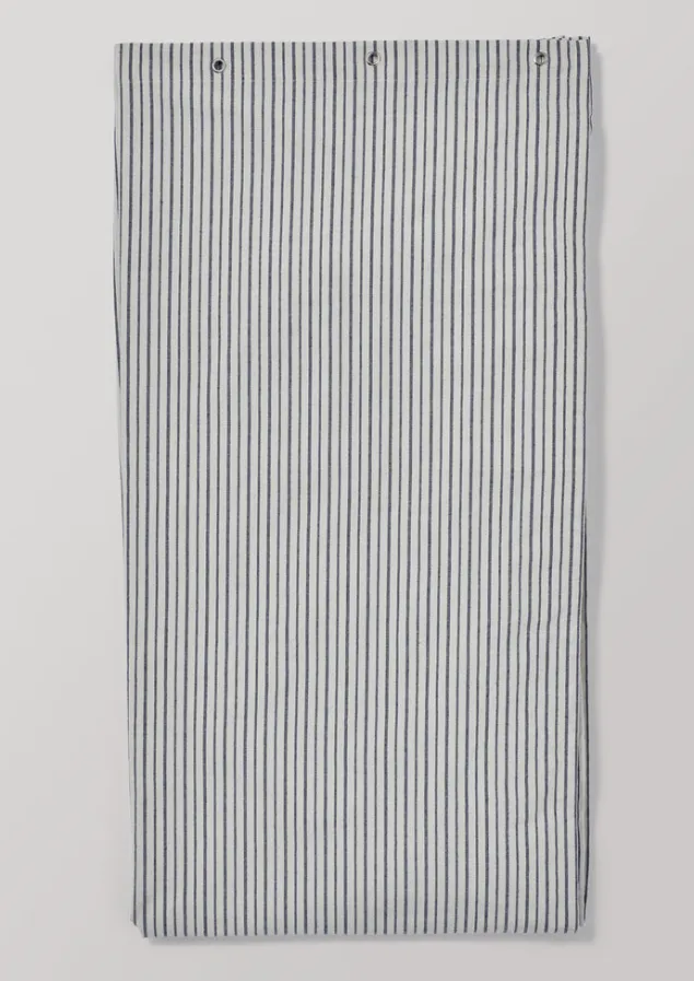 Bathroom-TOAST Organic Cotton Pyjama Stripe Shower Curtain Navy/Ecru