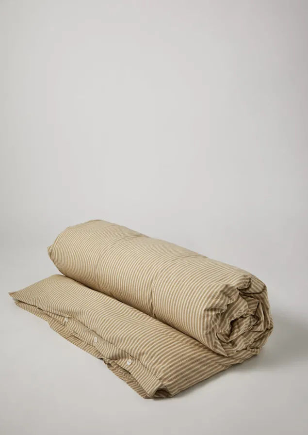 Textiles | Bed Linen-TOAST Organic Cotton Ticking Stripe Duvet Cover Ecru/Straw