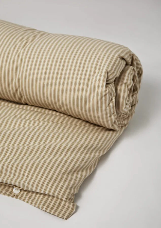 Textiles | Bed Linen-TOAST Organic Cotton Ticking Stripe Duvet Cover Ecru/Straw