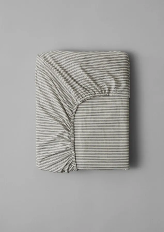 Textiles | Bed Linen-TOAST Organic Cotton Ticking Stripe Fitted Sheet Ecru/Graphite