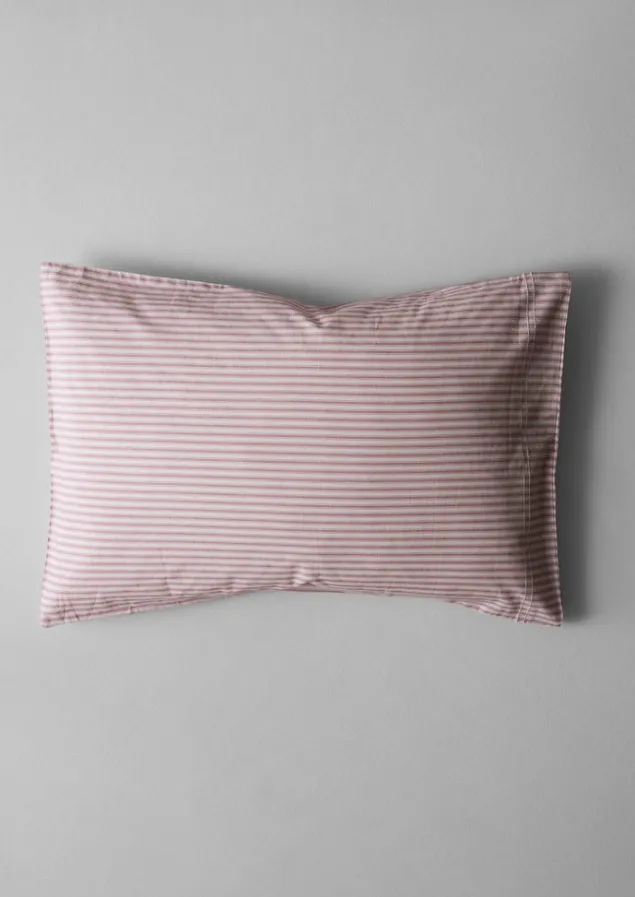 Textiles | Bed Linen-TOAST Organic Cotton Ticking Stripe Housewife Pillowcase Ecru/Rose