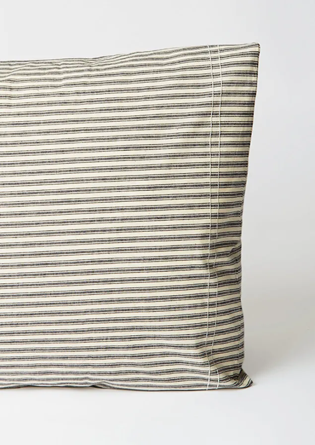 organic_cotton_ticking_stripe_housewife_pillowcase_3-4.webp Textiles | Bed Linen-TOAST Organic Cotton Ticking Stripe Housewife Pillowcase Ecru/Graphite
