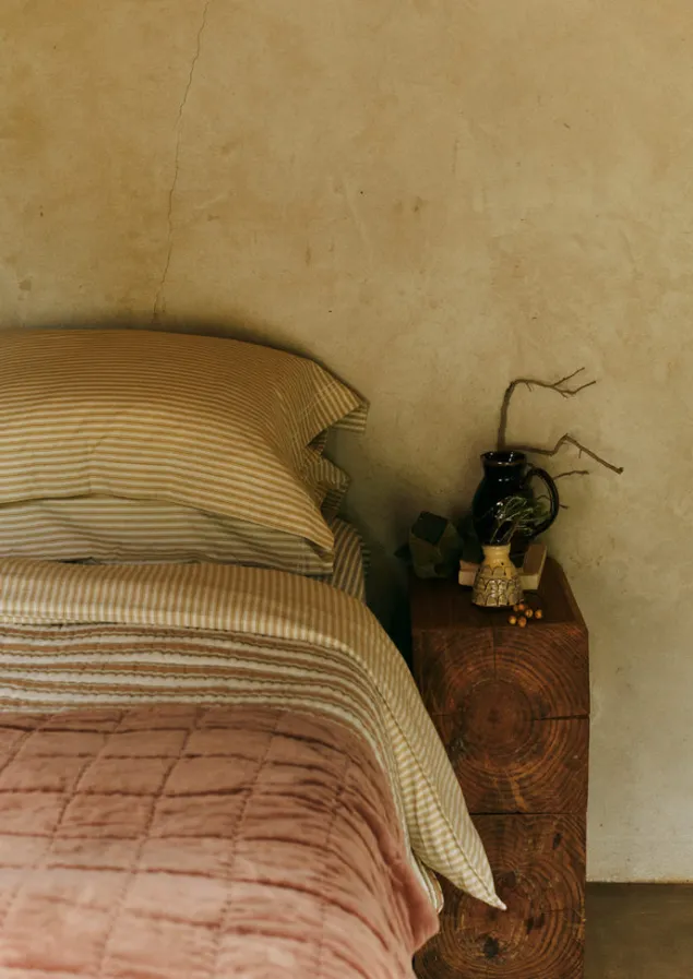 Textiles | Bed Linen-TOAST Organic Cotton Ticking Stripe Oxford Pillowcase Ecru/Straw