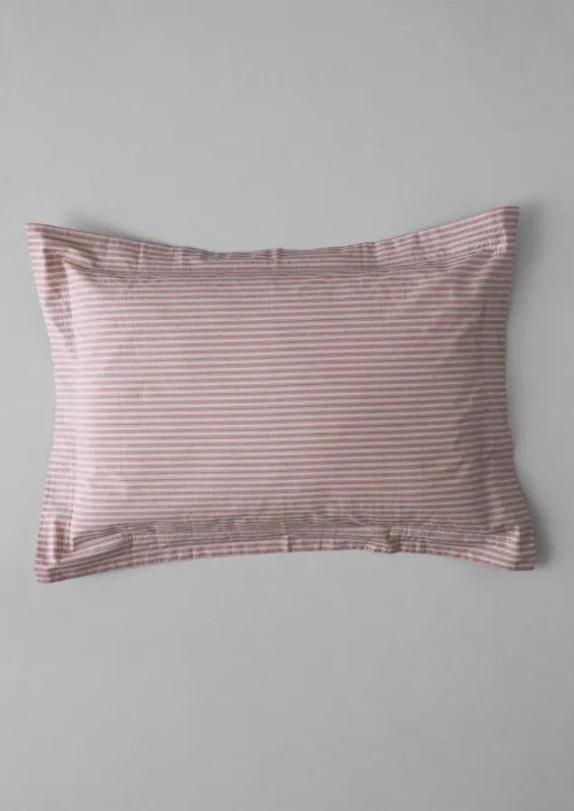 Textiles | Bed Linen-TOAST Organic Cotton Ticking Stripe Oxford Pillowcase Ecru/Rose
