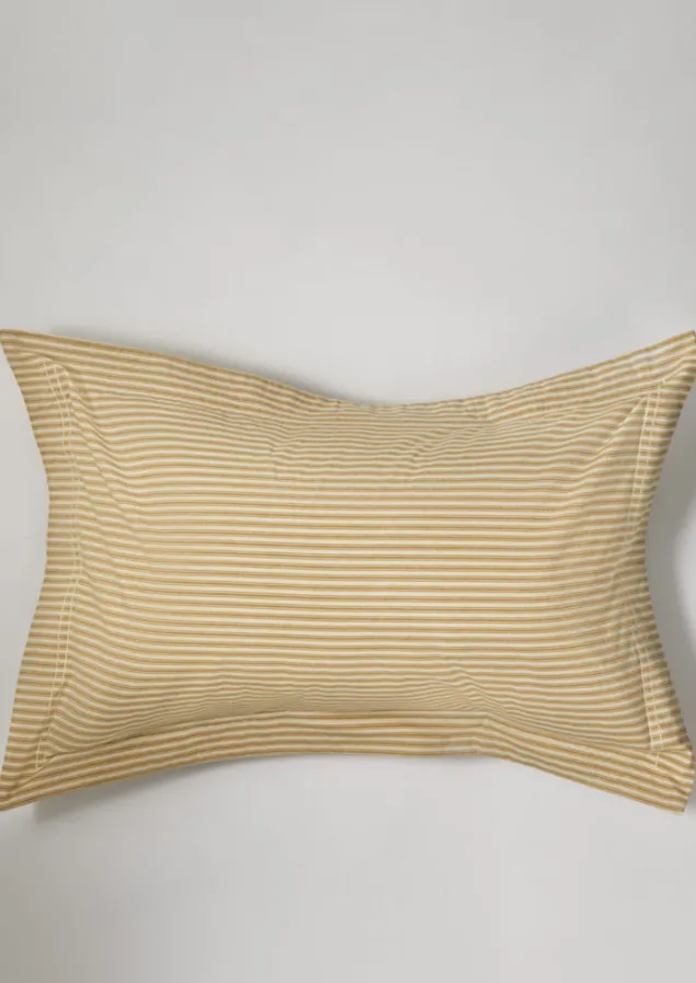 organic_cotton_ticking_stripe_oxford_pillowcase_5.webp Textiles | Bed Linen-TOAST Organic Cotton Ticking Stripe Oxford Pillowcase Ecru/Straw