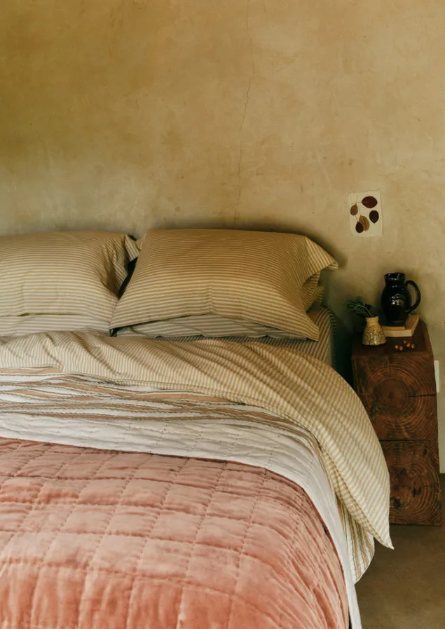 organic_cotton_ticking_stripe_oxford_pillowcase_8-1.webp Textiles | Bed Linen-TOAST Organic Cotton Ticking Stripe Oxford Pillowcase Ecru/Straw