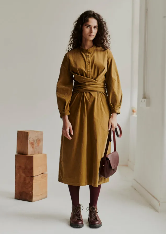 Cord | Dresses-TOAST Organic Needlecord Wrap Dress GoldenSand
