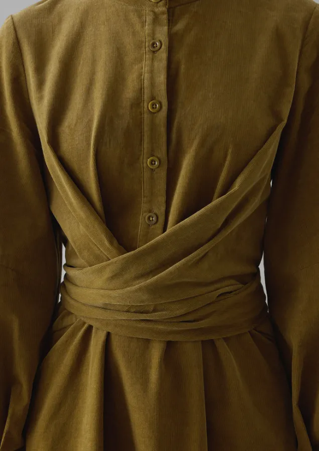 organic_needlecord_wrap_dress_3.webp Cord | Dresses-TOAST Organic Needlecord Wrap Dress GoldenSand